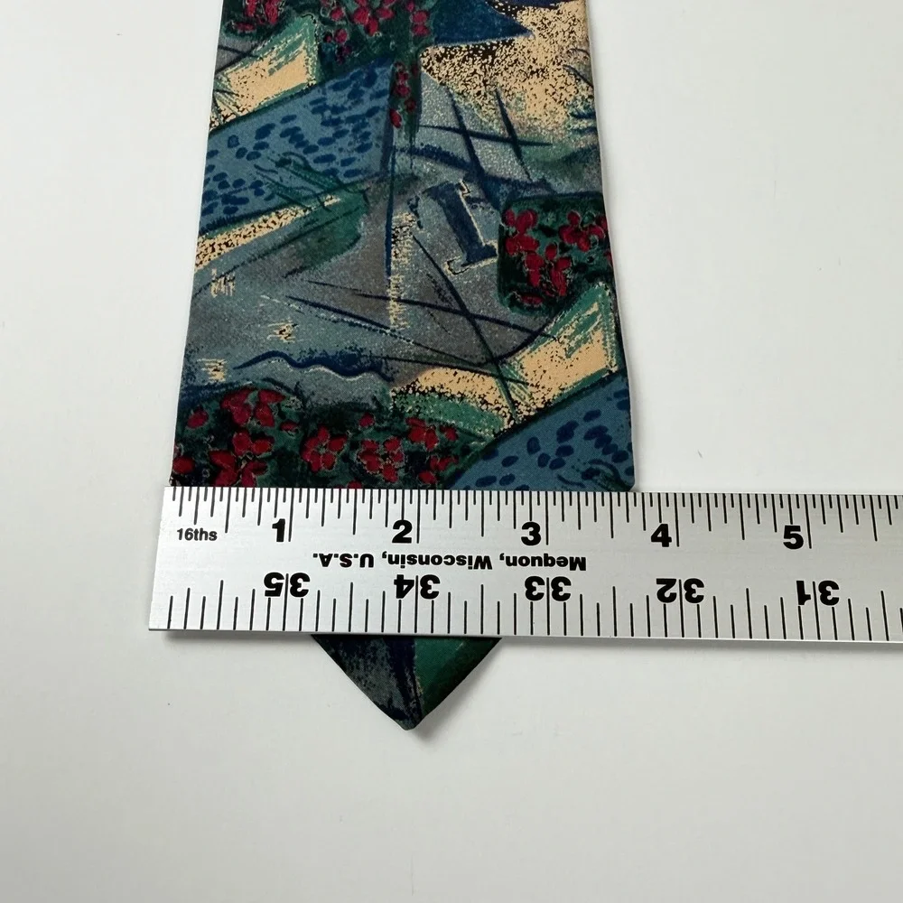 Moda Italiana‎ Teal Abstract Floral Geometric Silk Tie Italy